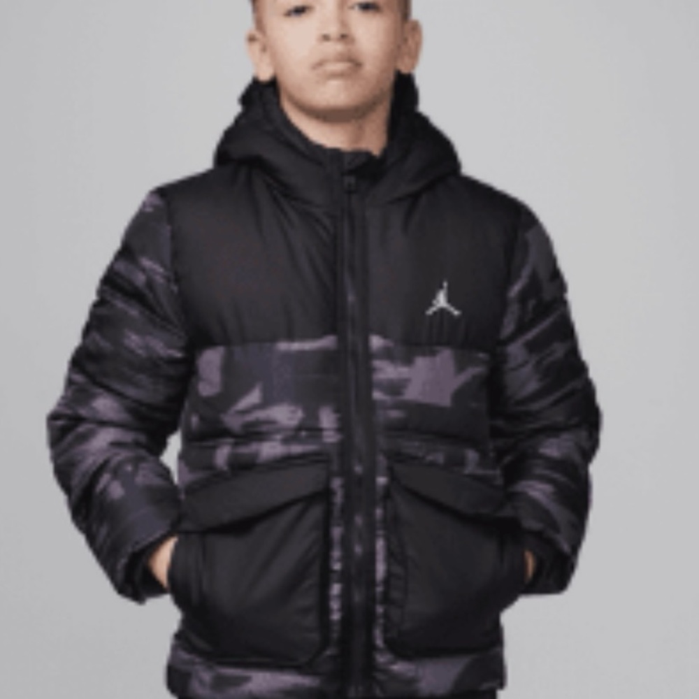 Jordan Black and Gray Camo Puffer Jacket boy jacket